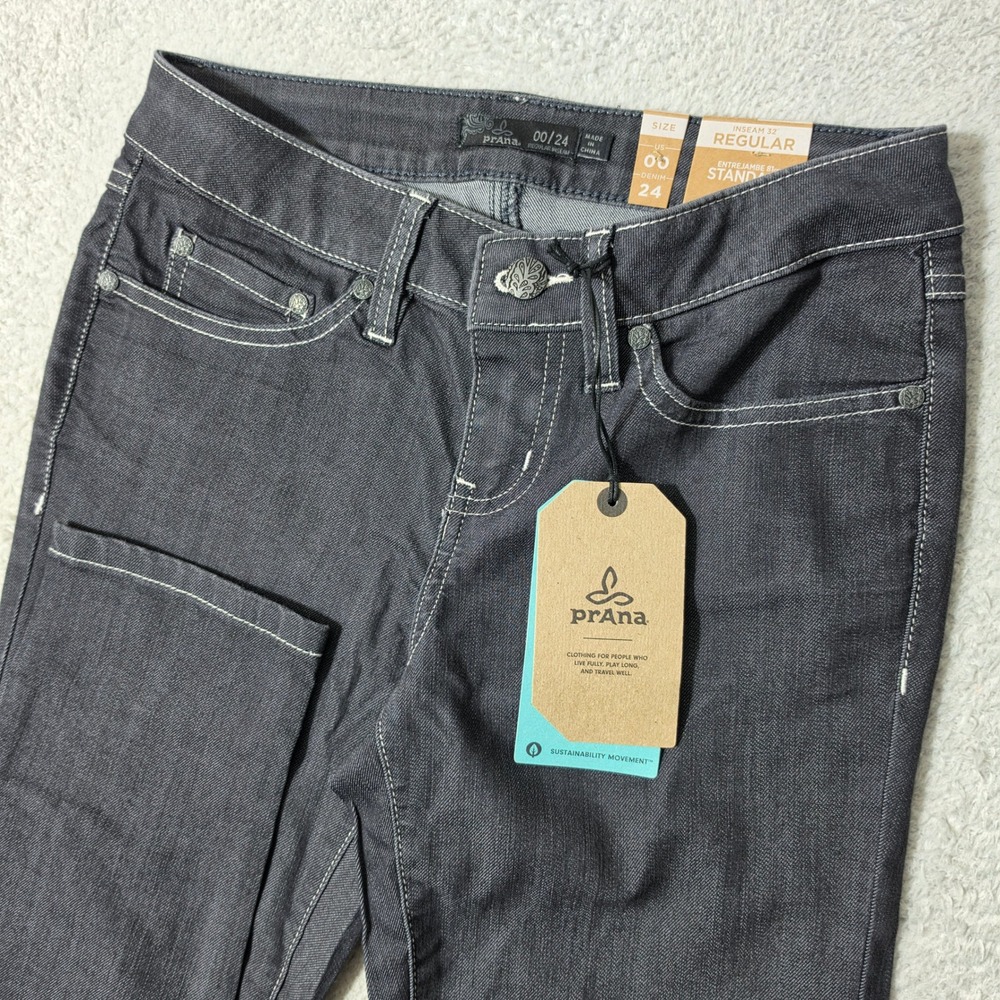 NEW! Prana Kayla Jean Womens 00/24 26/32 Black Stretch Denim Fitted Pants